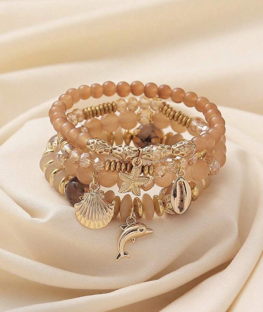 Pulseras elásticas, elementos marinos (set de 4)