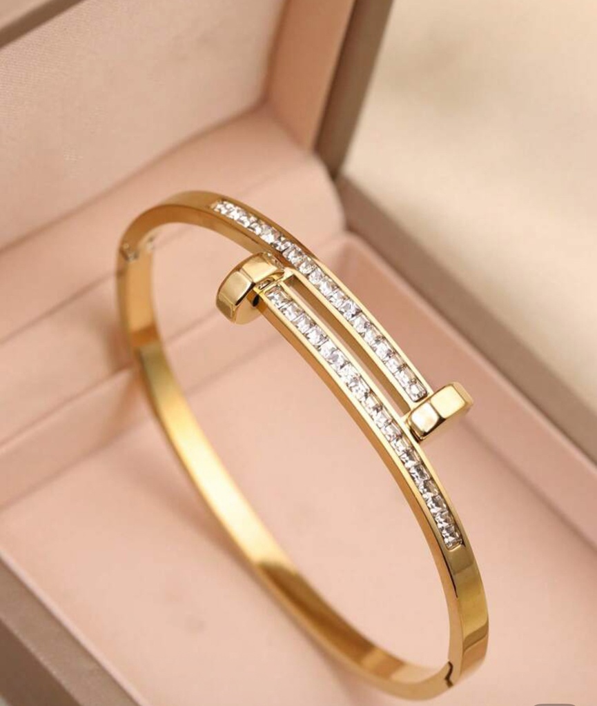Brazalete cosmos, acero inoxidable, chapado en oro 