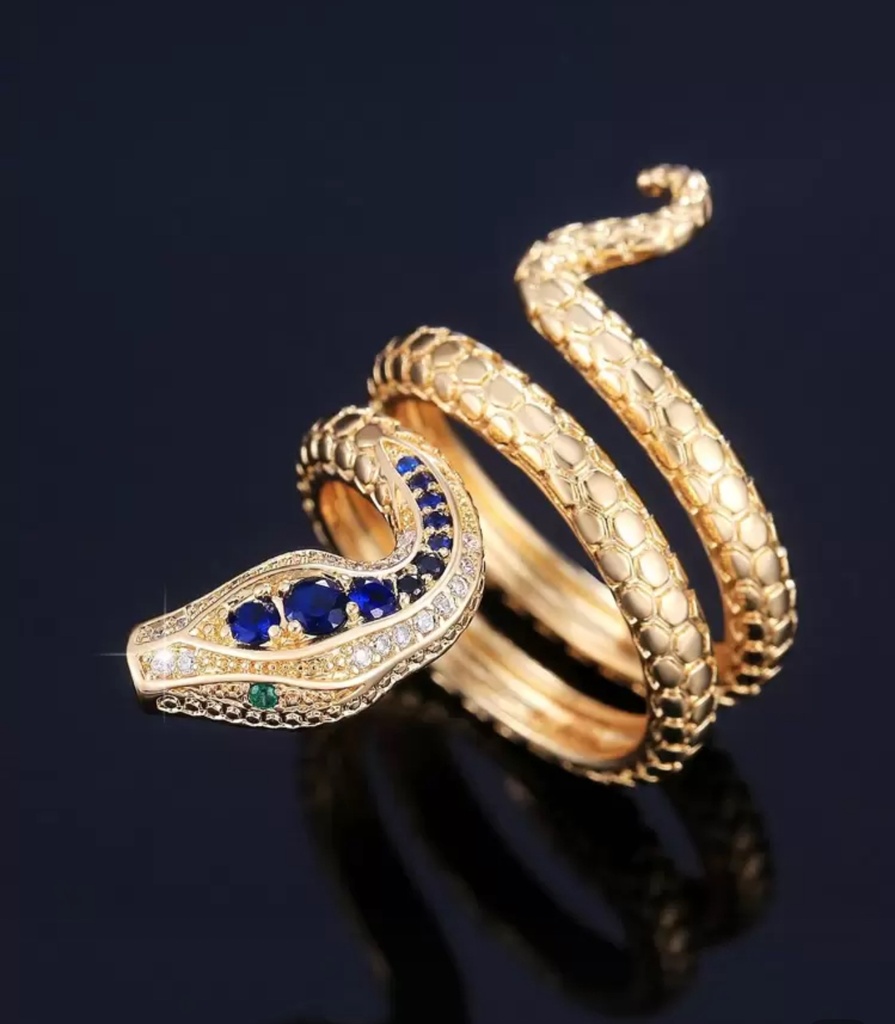 Anillo serpiente, dorados con azul